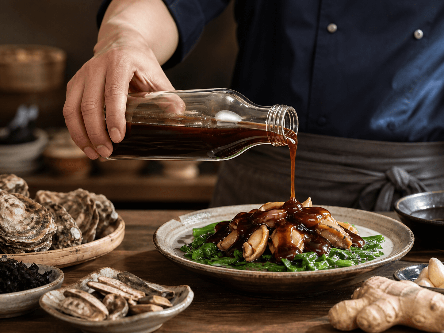 Oyster Sauce Bottle used for higher-oyster-content & chef-positioned sauces in a premium extract setting
