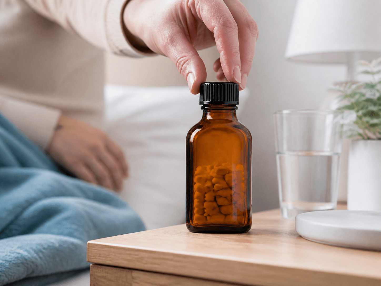 Amber Medicine Bottle used for closures on medicines within reach in a household safety setting