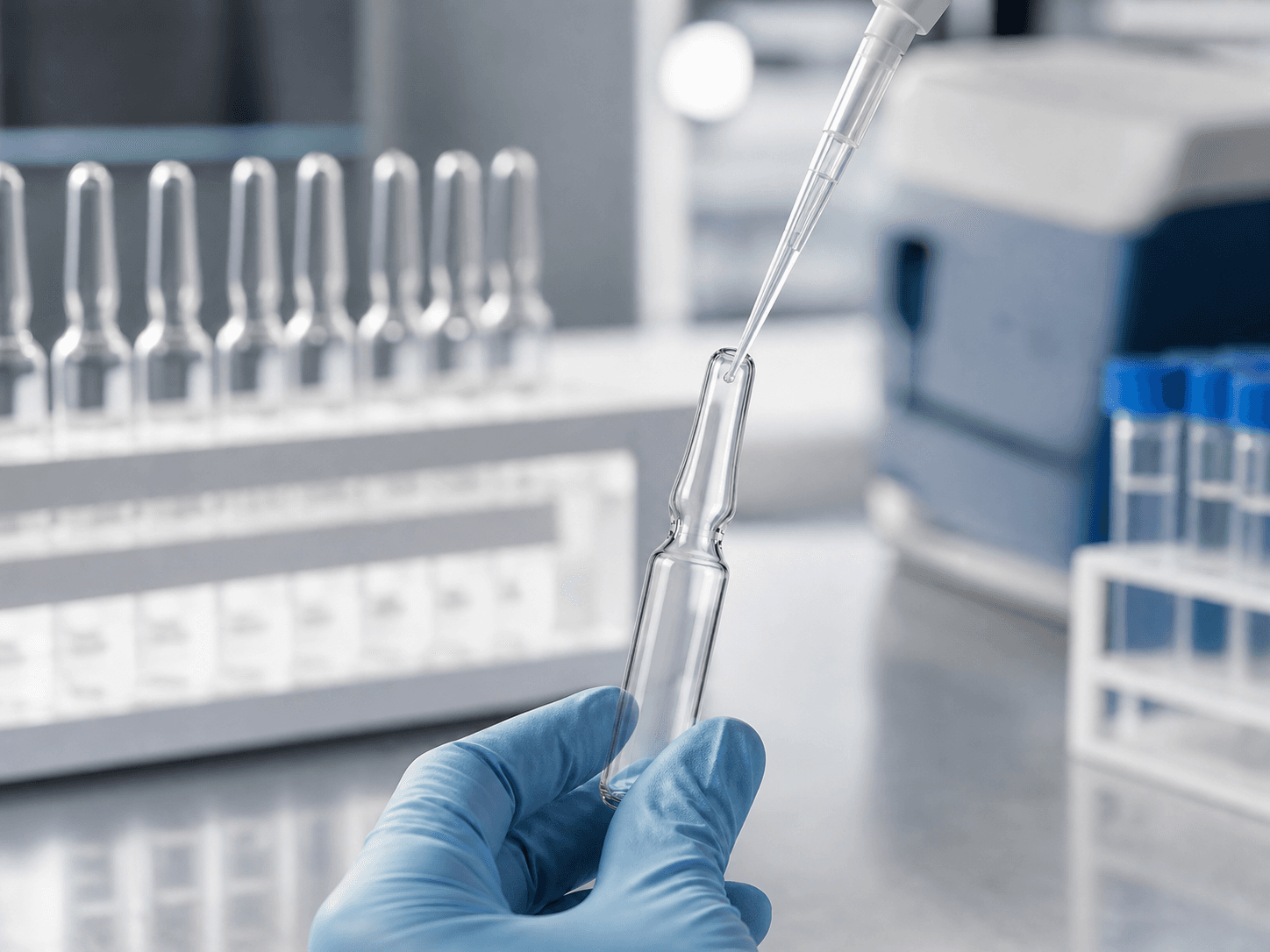 Ampoule used for sealed analytical liquids in a diagnostic or reagent use setting
