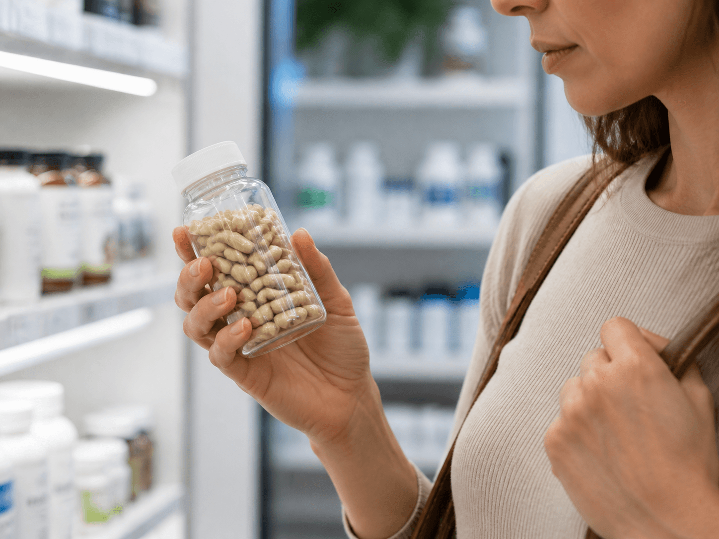 Capsule Bottle used for capsules chosen because they are visible in a shoppers who want to see setting