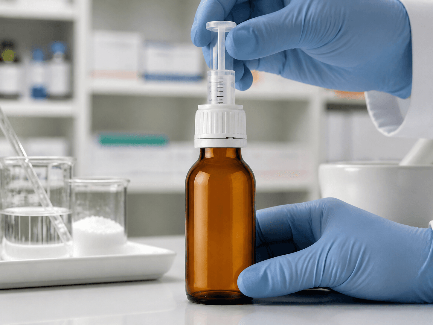 Oral Liquid Bottle used for suspensions, solutions and sugar bases in a formulation contact setting