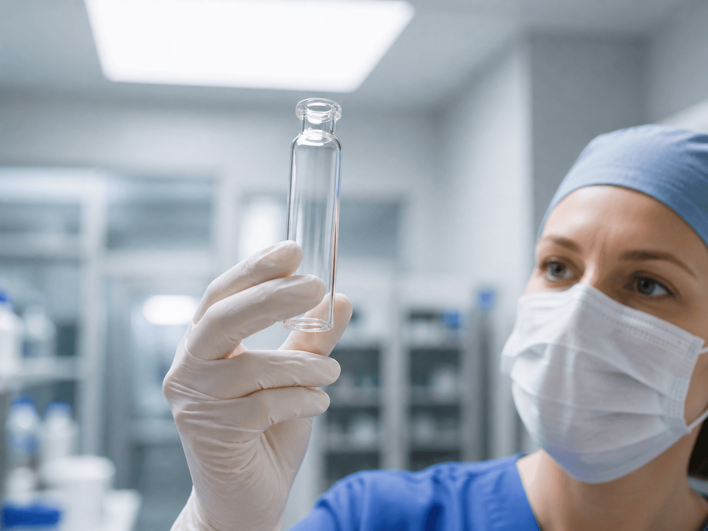 Tubular Vial used for products checked for particles before use in a visual inspection setting