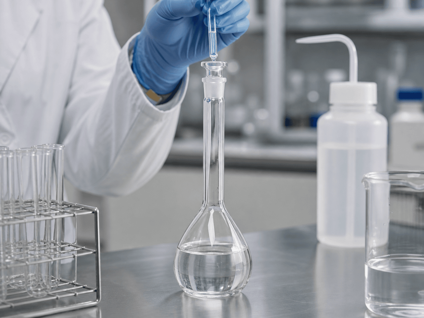 Volumetric Flask used for controlled laboratory dilutions in a dilution work setting