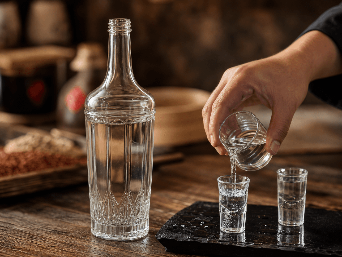 Baijiu Bottle used for closures holding a strong distillate in a high-strength spirit setting