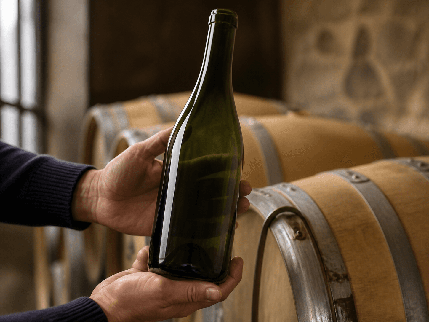 Burgundy Bottle used for heavier glass for premium tiers in a reserve wines setting
