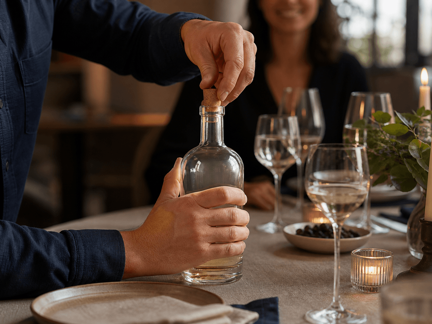 Cork-finish Bottle used for bottles opened at a table in a gift and service setting