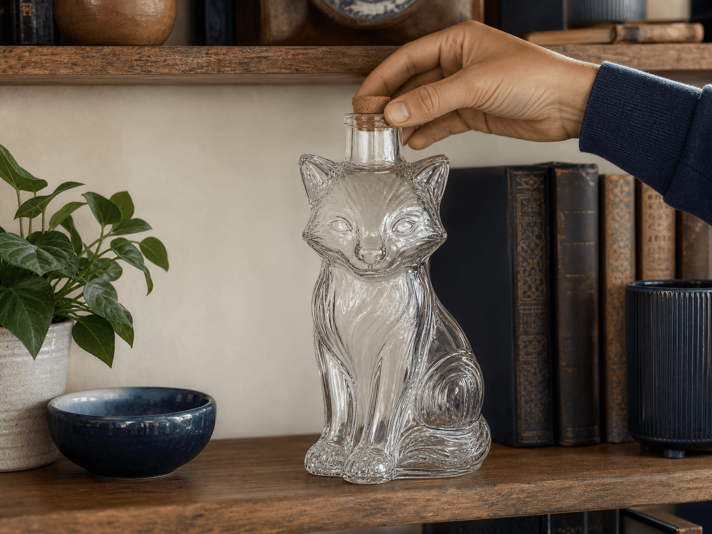 Figural Novelty Bottle used for series & seasonal figures in a shelves at home setting