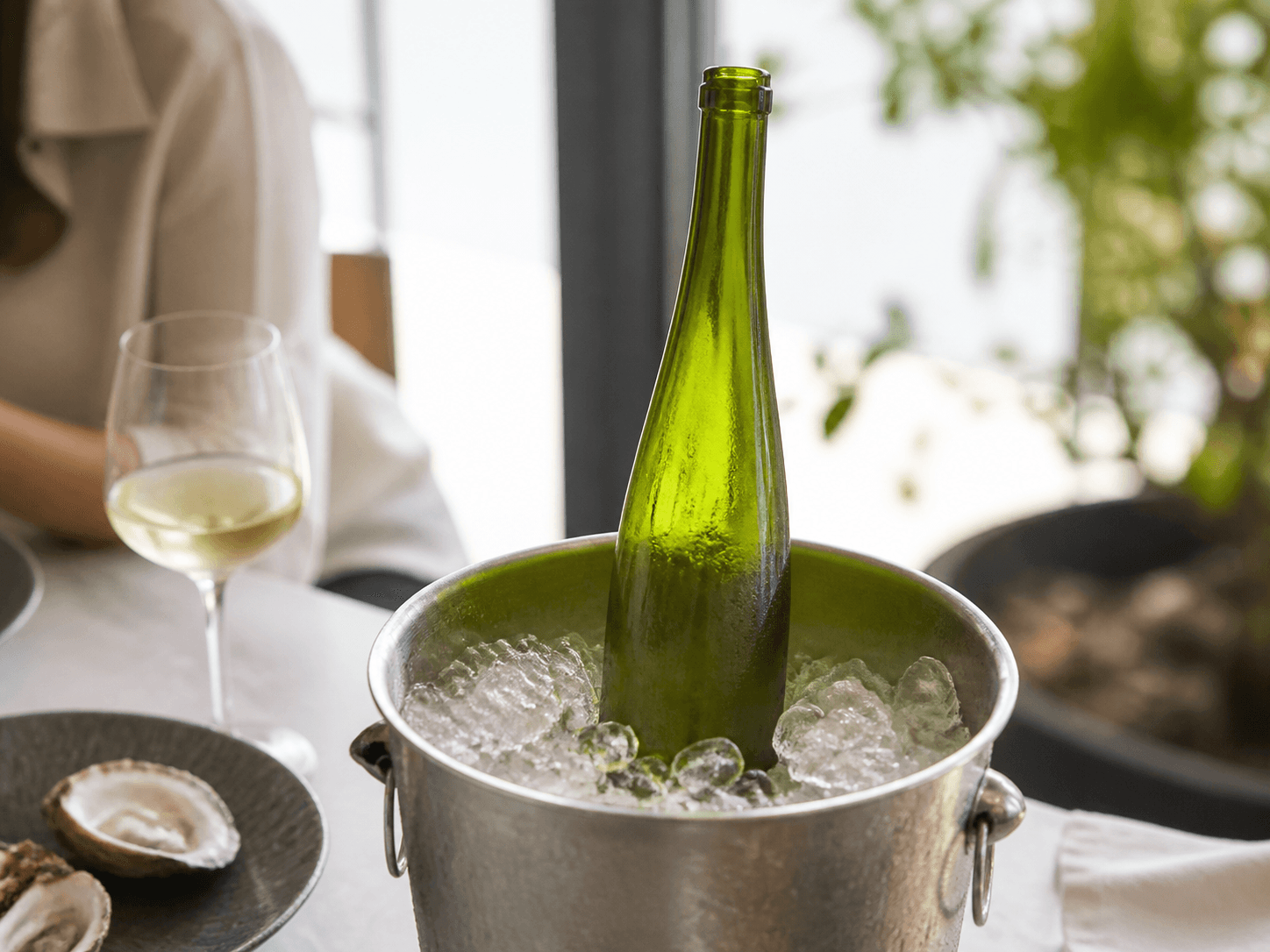 Hock / Riesling Bottle used for tall bottles in coolers and on tables in a service setting