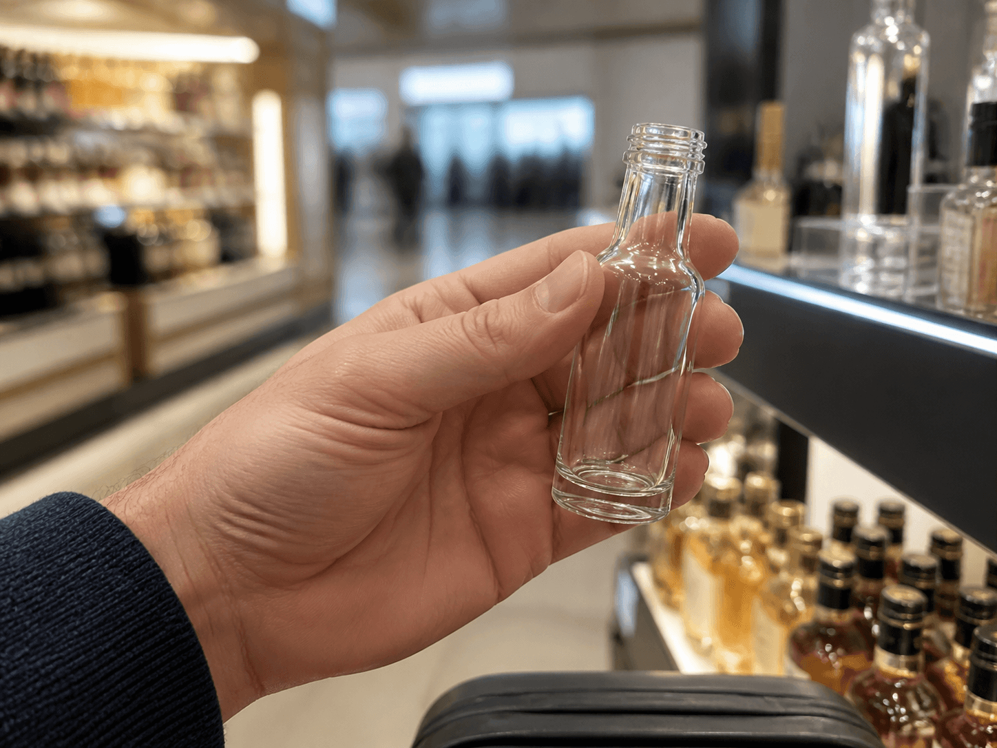 Miniature Spirit Bottle used for a tiny bottle a traveler picks up in a duty-free and travel setting