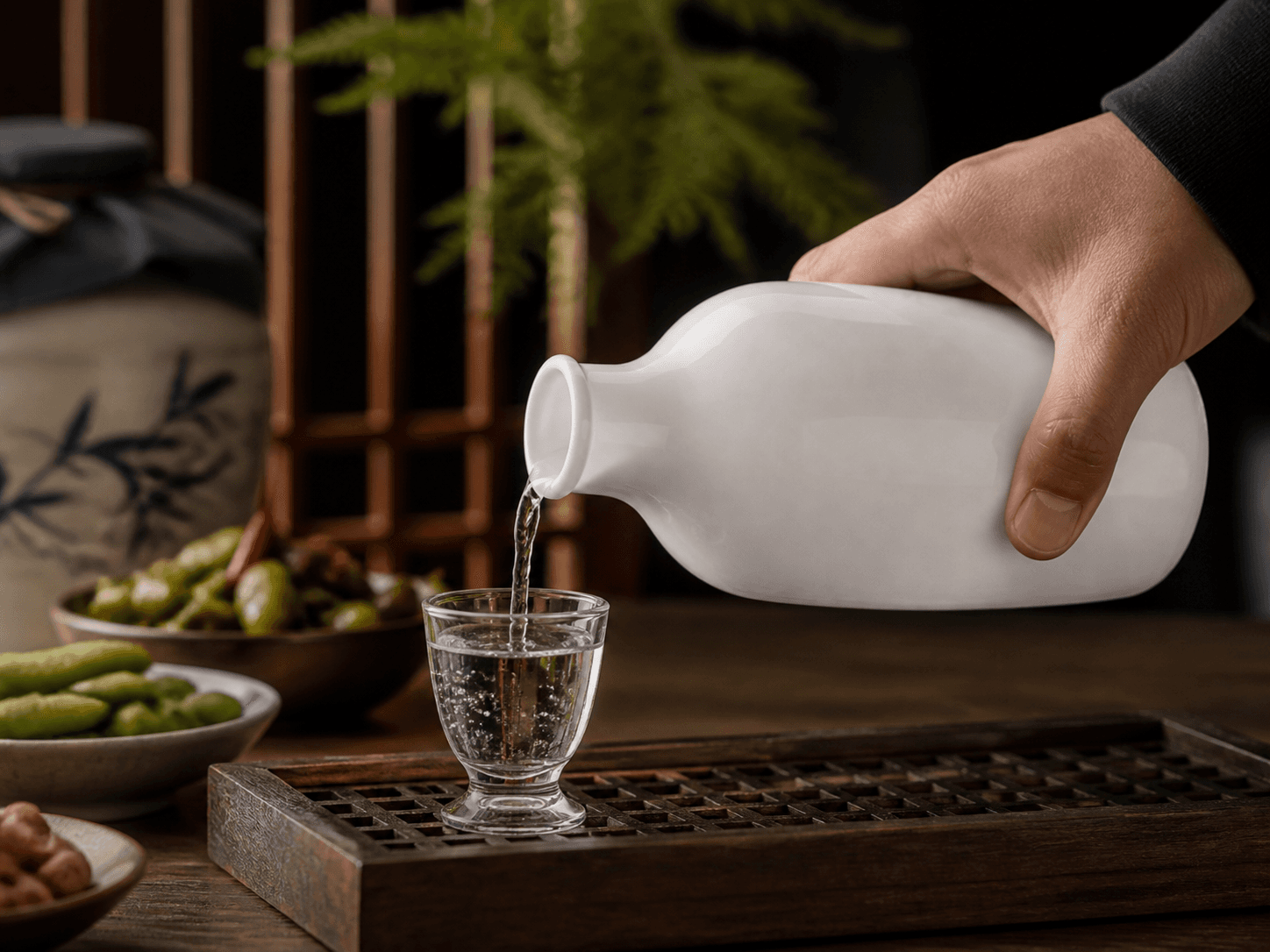 Opal / Decorated Baijiu Bottle used for bottles where artwork covers the glass in a decorated baijiu setting