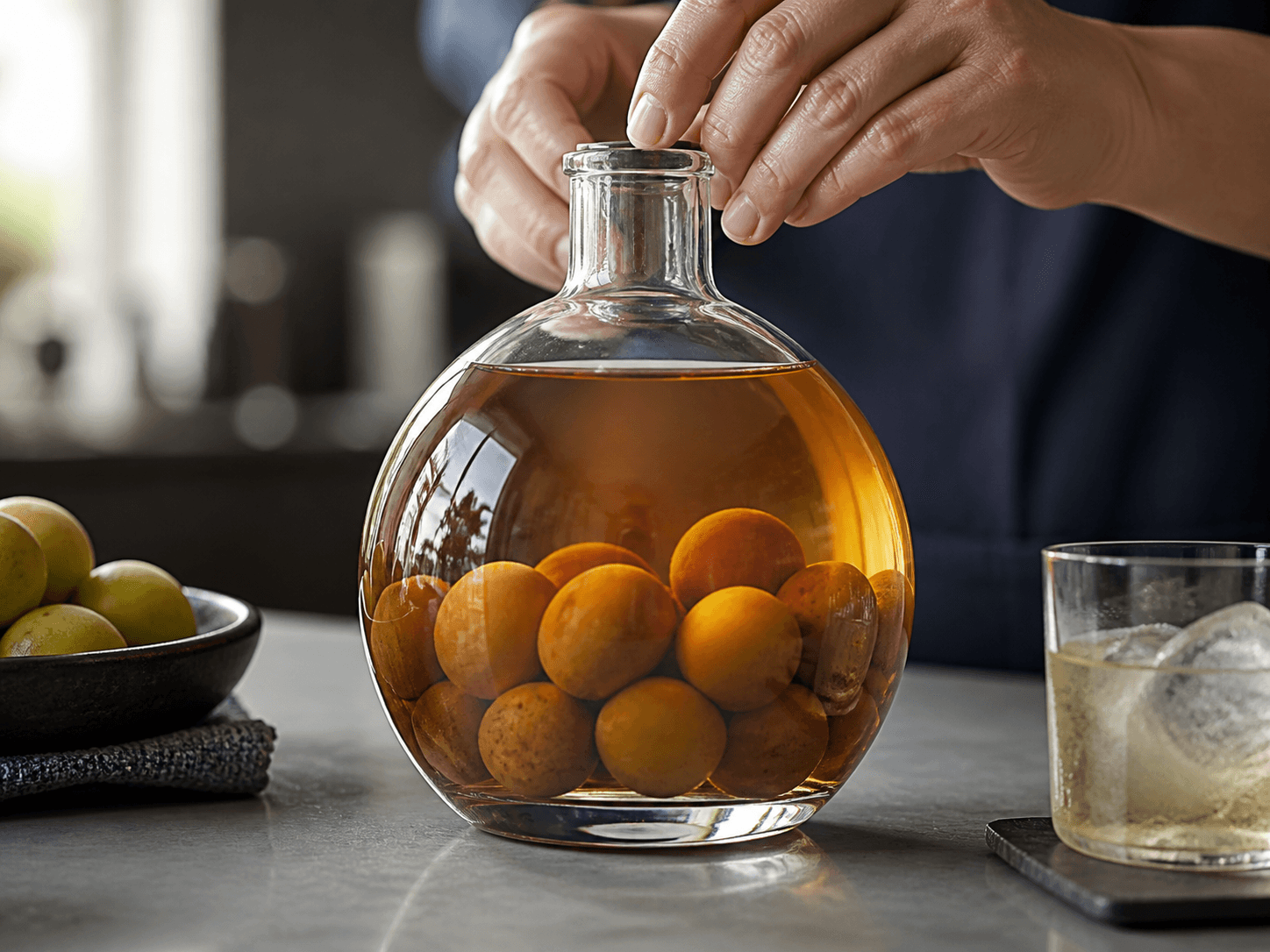 Plum Wine Bottle used for bottles containing visible whole fruit in a fruit wine setting