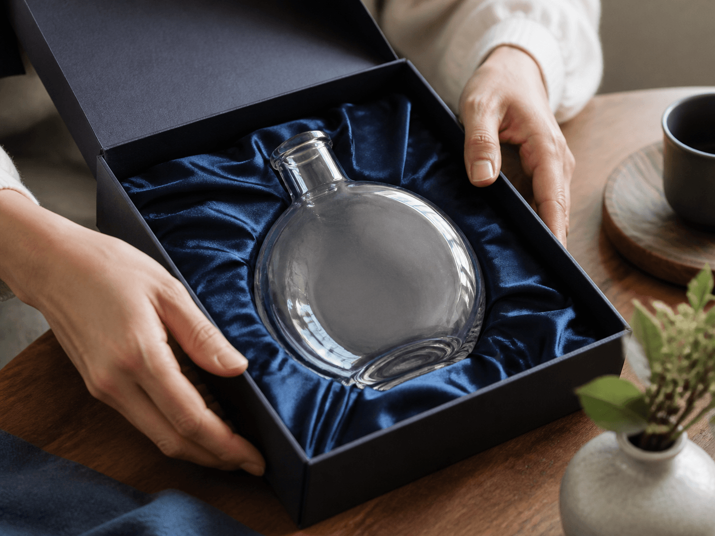 Plum Wine Bottle used for round bottles boxed as presents in a gifting setting