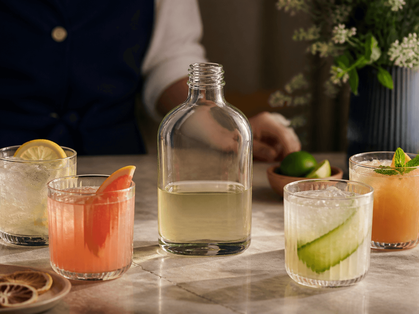 RTD Cocktail Bottle used for several cocktails sharing one bottle in a flavor ranges setting