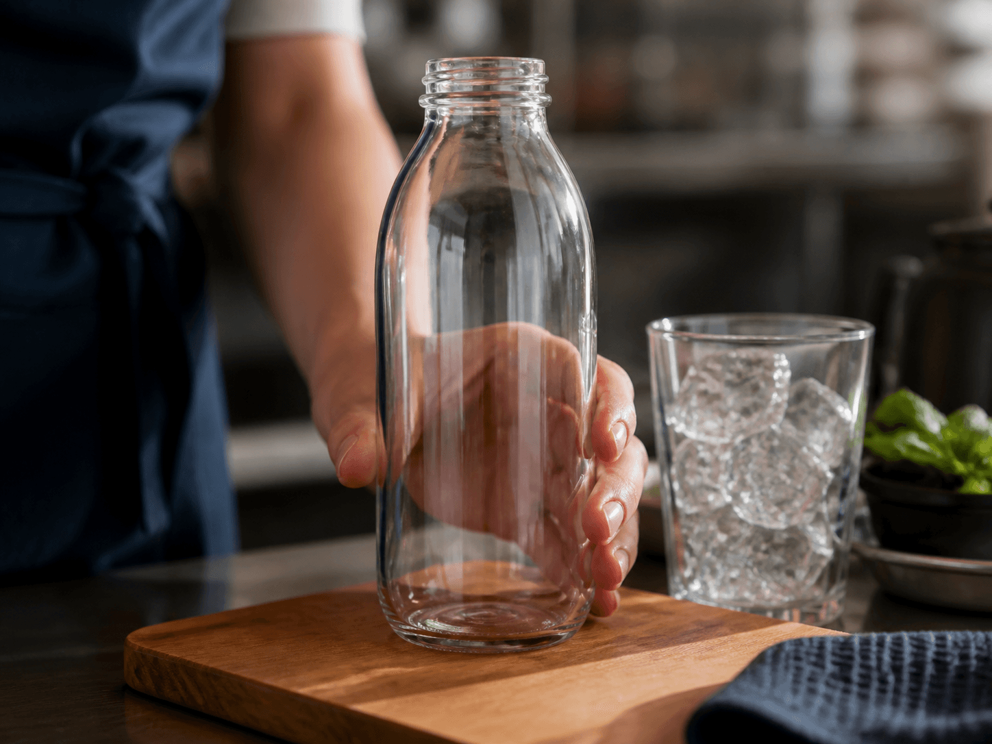 RTD Tea Bottle used for glass ranges in a plastic category in a premium retail setting