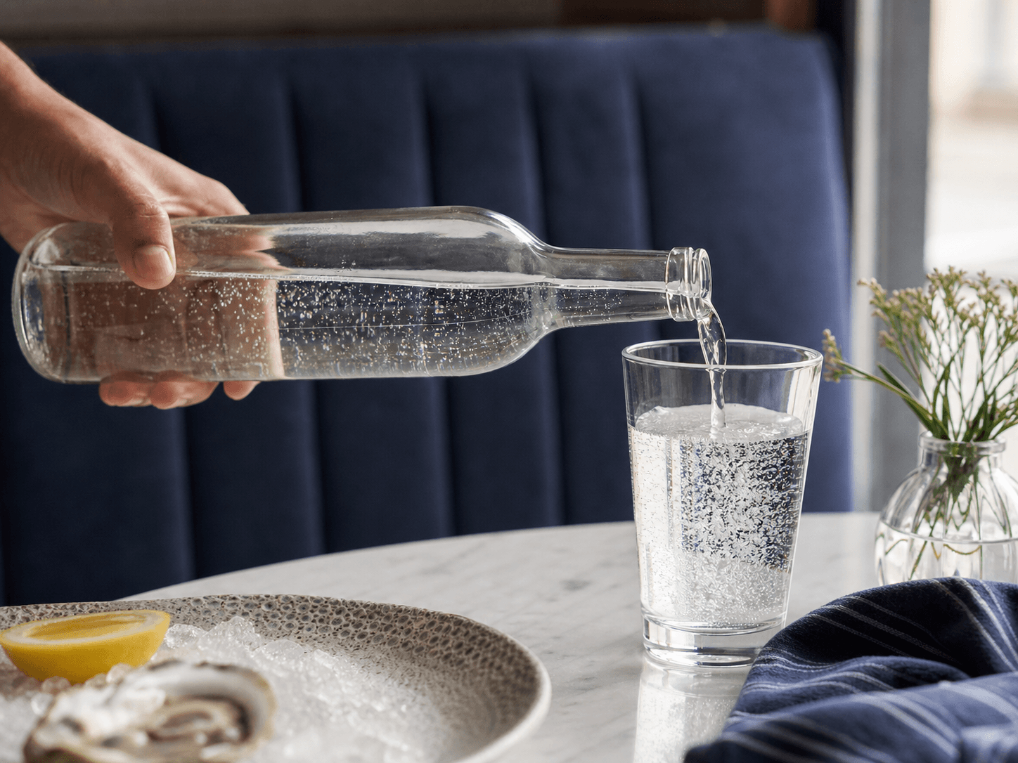 Sparkling Water Bottle used for naturally and added carbonated waters in a mineral water setting