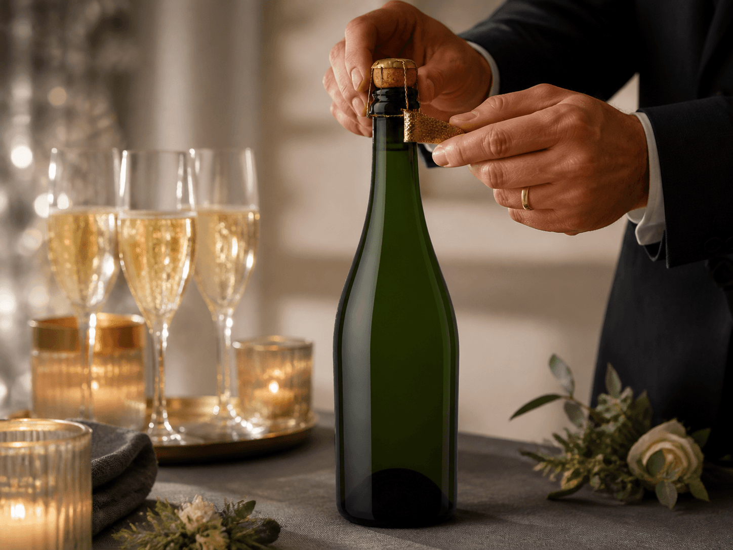 Sparkling Wine Bottle used for bottles dressed for an occasion in a celebration setting