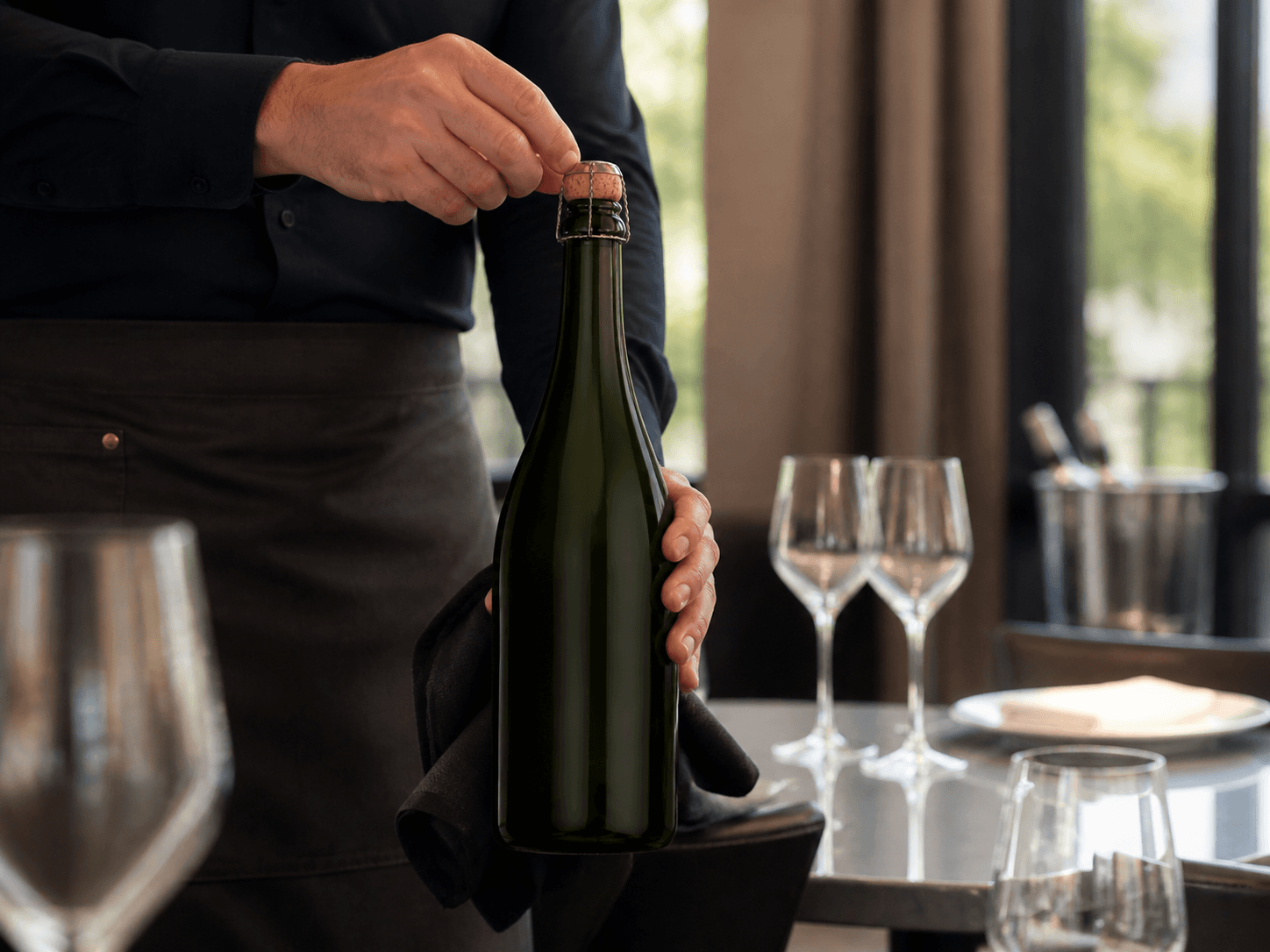 Sparkling Wine Bottle used for bottles opened and poured by staff in a service setting