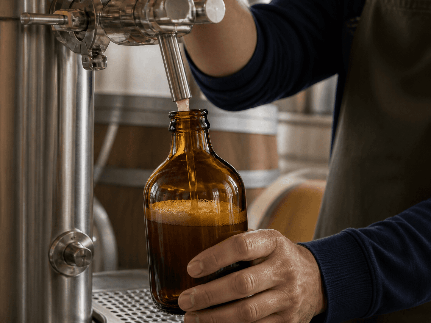 Stubbie Beer Bottle used for specialty ales & small-batch beer in a craft brewing setting