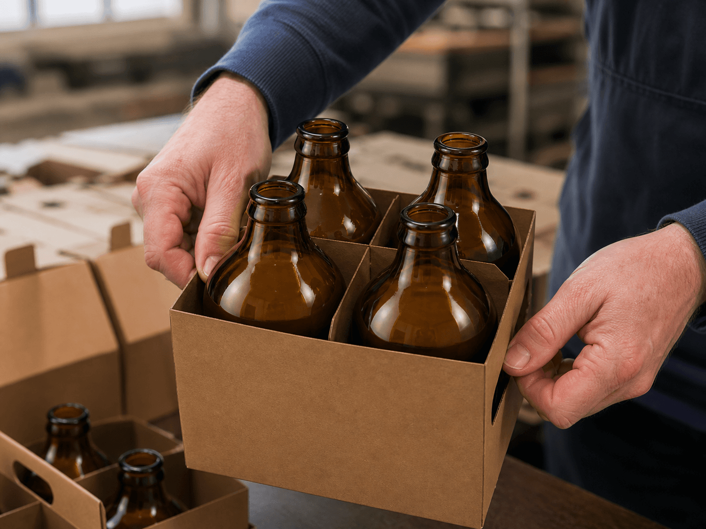 Stubbie Beer Bottle used for four-packs & mixed cases in a multipack retail setting