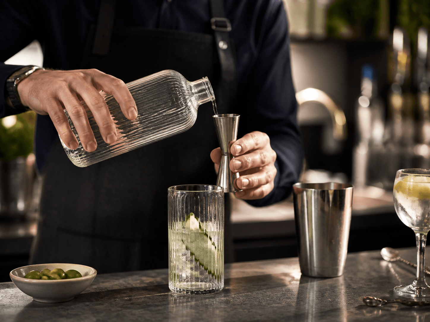 Textured Ridge Bottle used for gin, vodka & aperitifs in a premium spirits setting