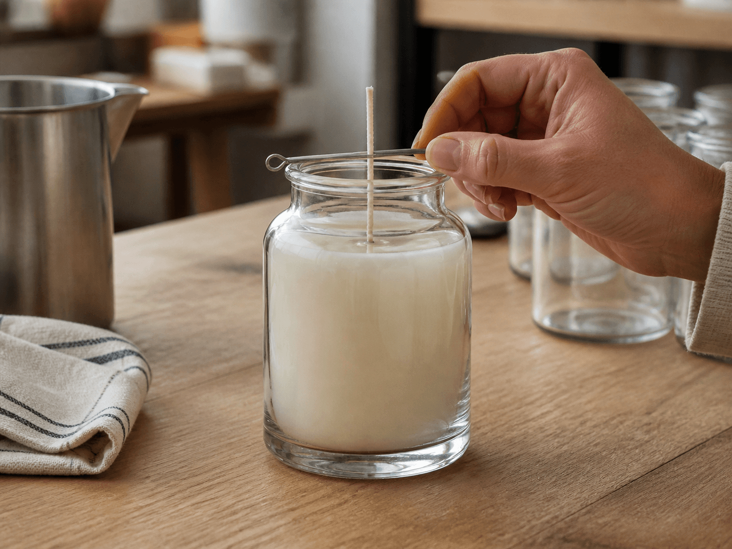 Apothecary Candle Jar used for where the pour line gets decided in a chandler benches setting