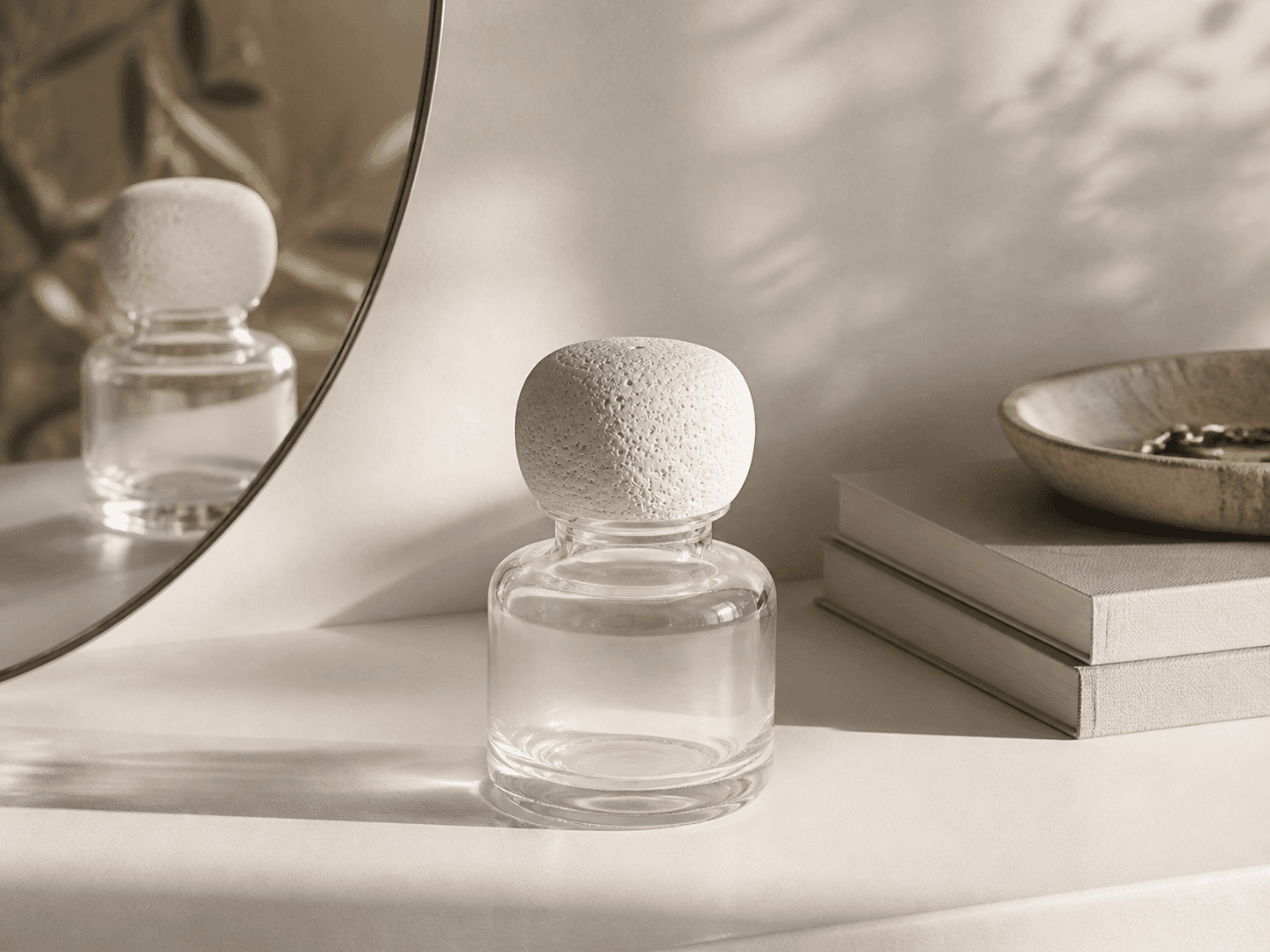 Aroma Stone Bottle used for a sculptural piece for a shelf or desk in a object design setting
