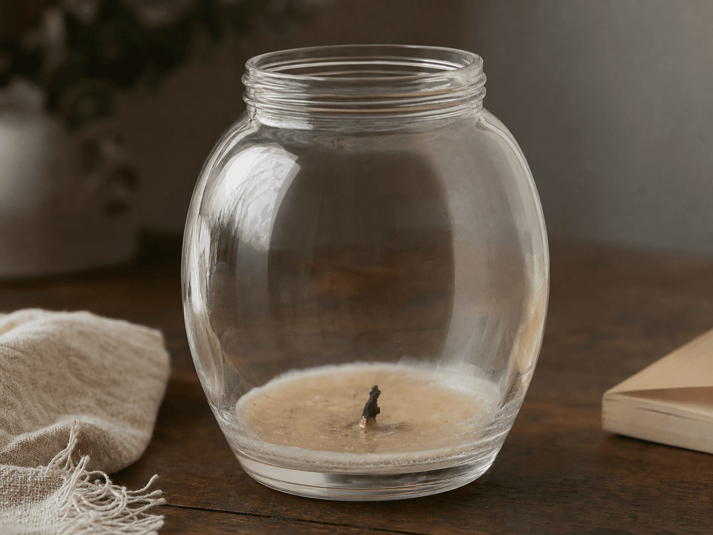 Belly / Bubble Candle Jar used for a candle someone burns down to the base in a the last few hours setting