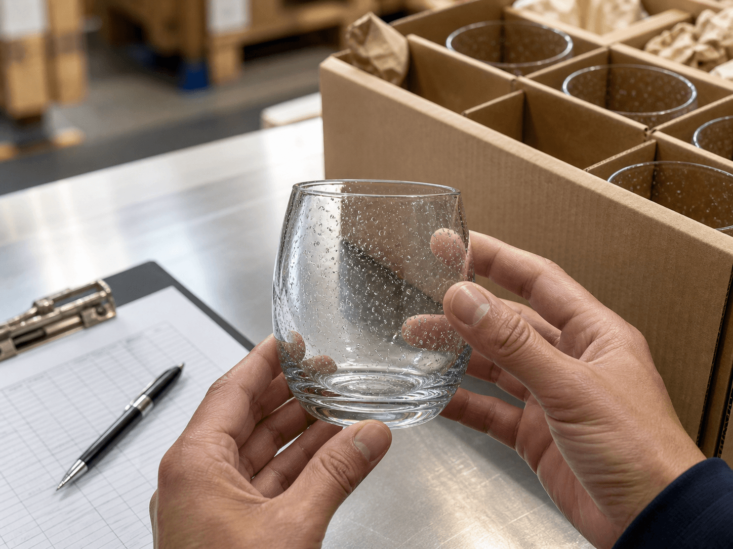 Bullicante Bubble Glass Vessel used for an inspector told bubbles are the point in a incoming inspection setting