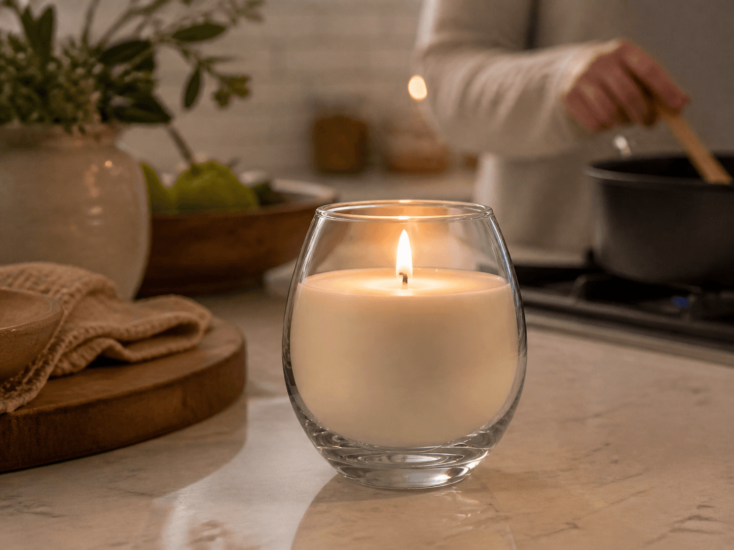 Egg-shaped Candle Vessel used for a candle lit for an hour at a time in a short evening burns setting
