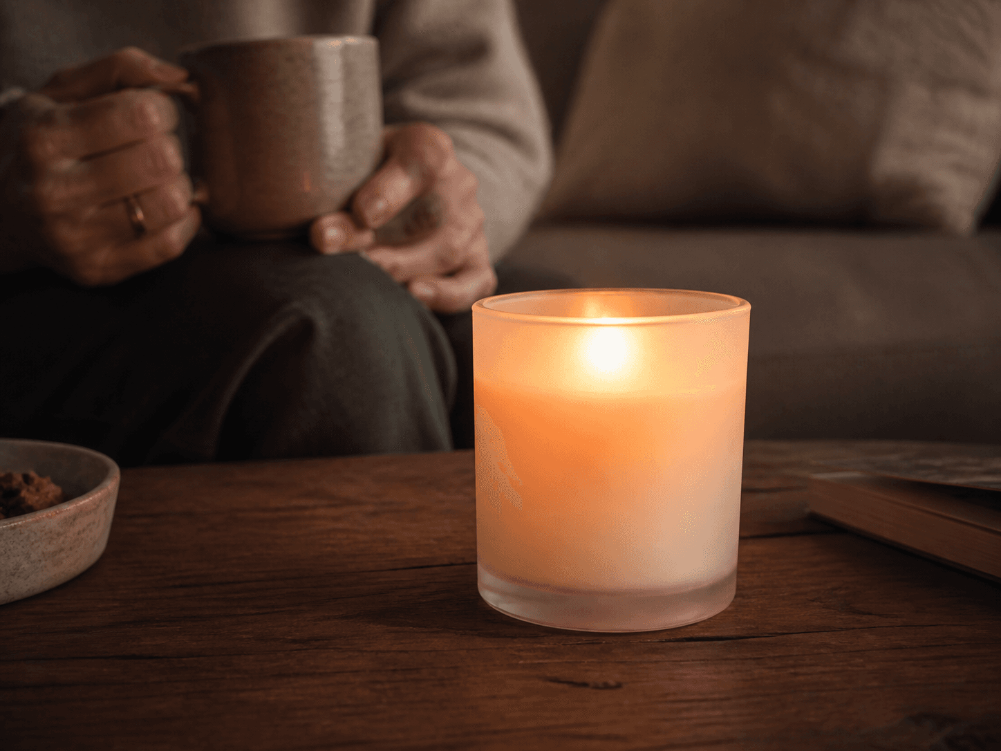 Frosted Candle Jar used for candles lit for atmosphere in a ambient light setting