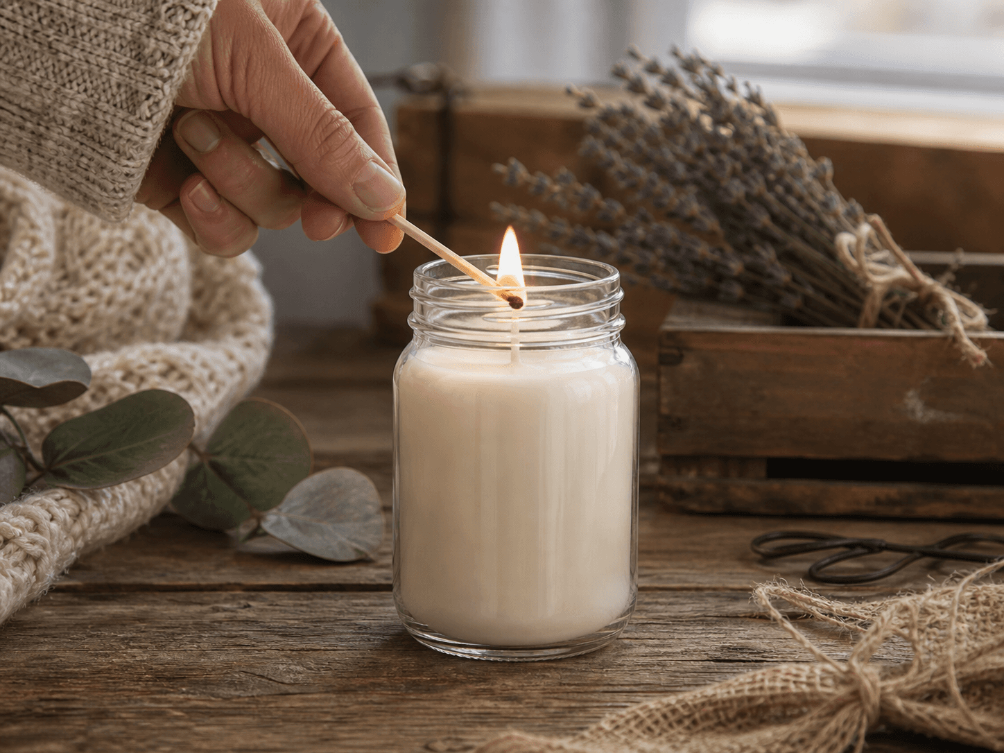 Mason Jar Candle used for candles sold on homemade warmth in a farmhouse & rustic setting