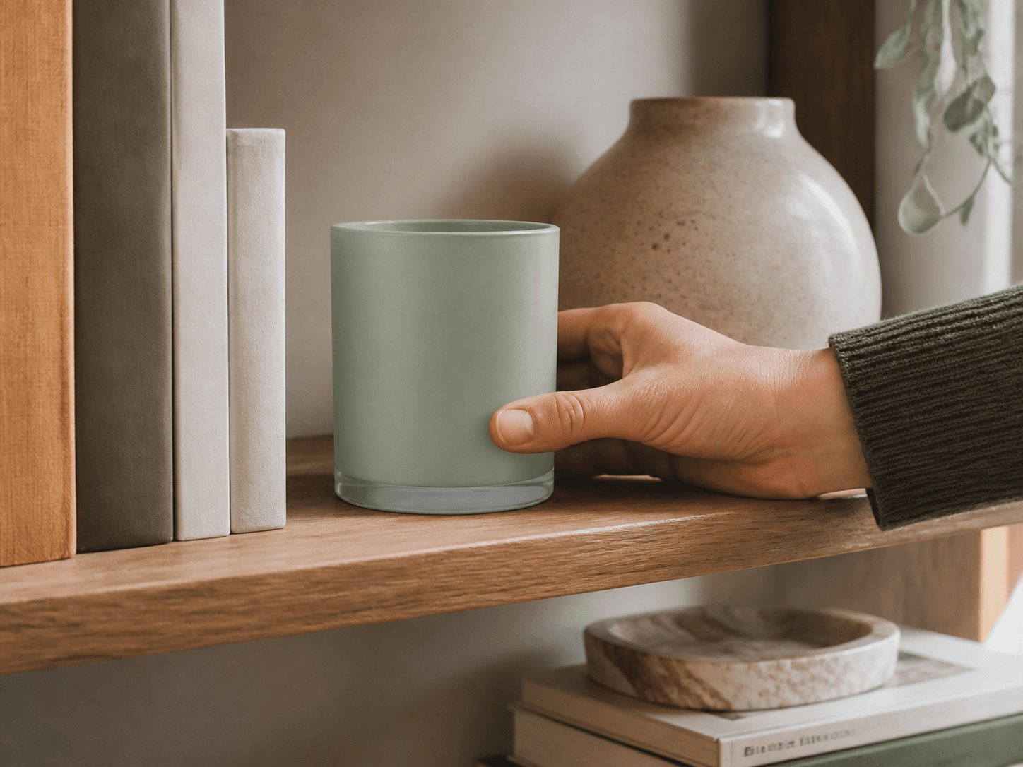 Matte Colored Candle Jar used for candles chosen to match a room in a interior-led candles setting