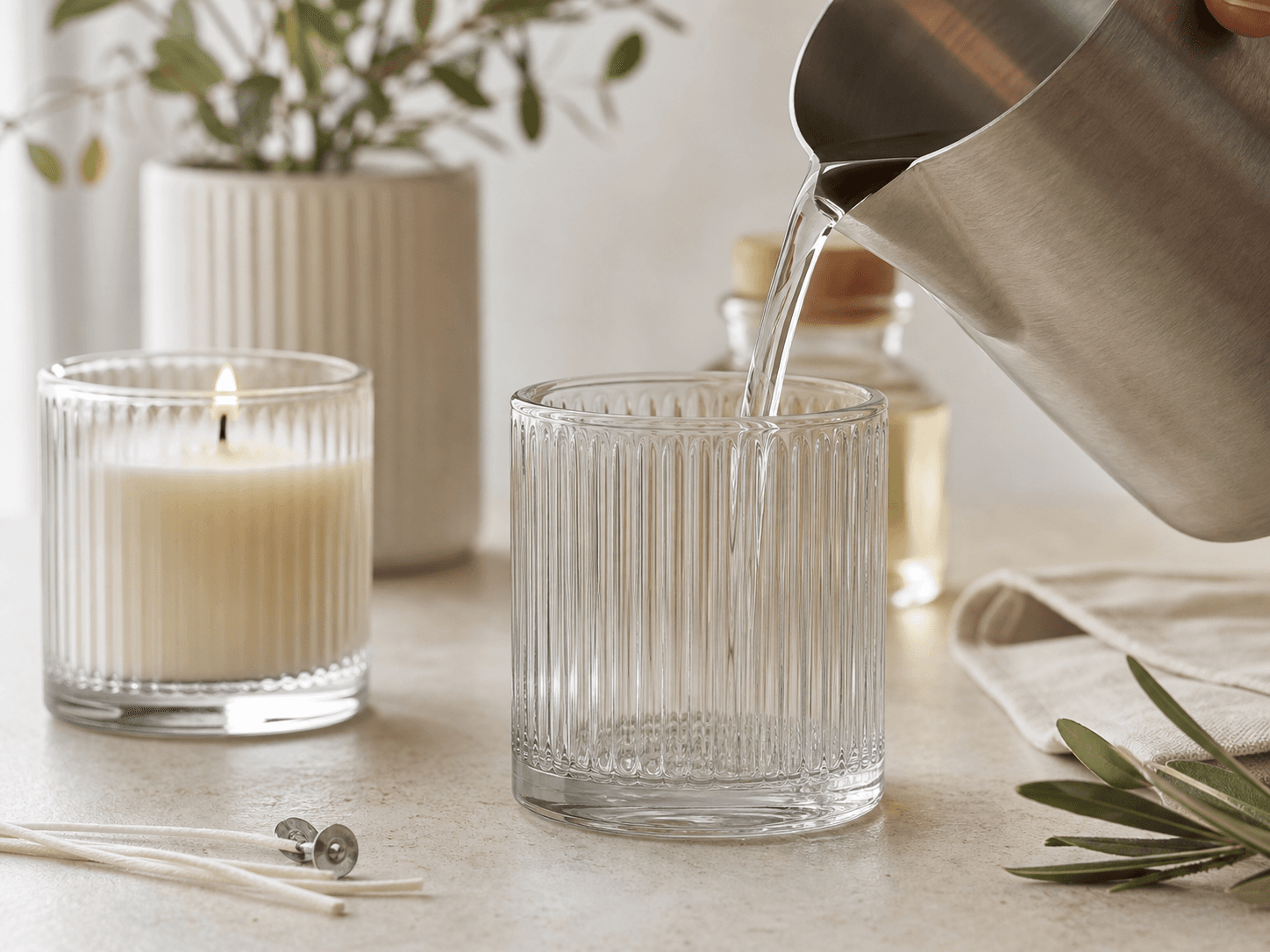 Ribbed / Column Candle Jar used for rib pitch as a family signature in a range building setting