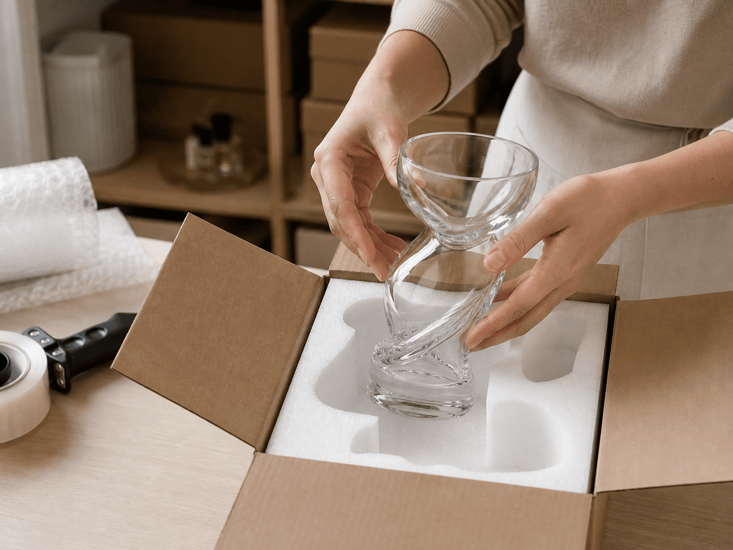 Sculptural / Figurine Vessel used for shipping an irregular glass object in a protection setting