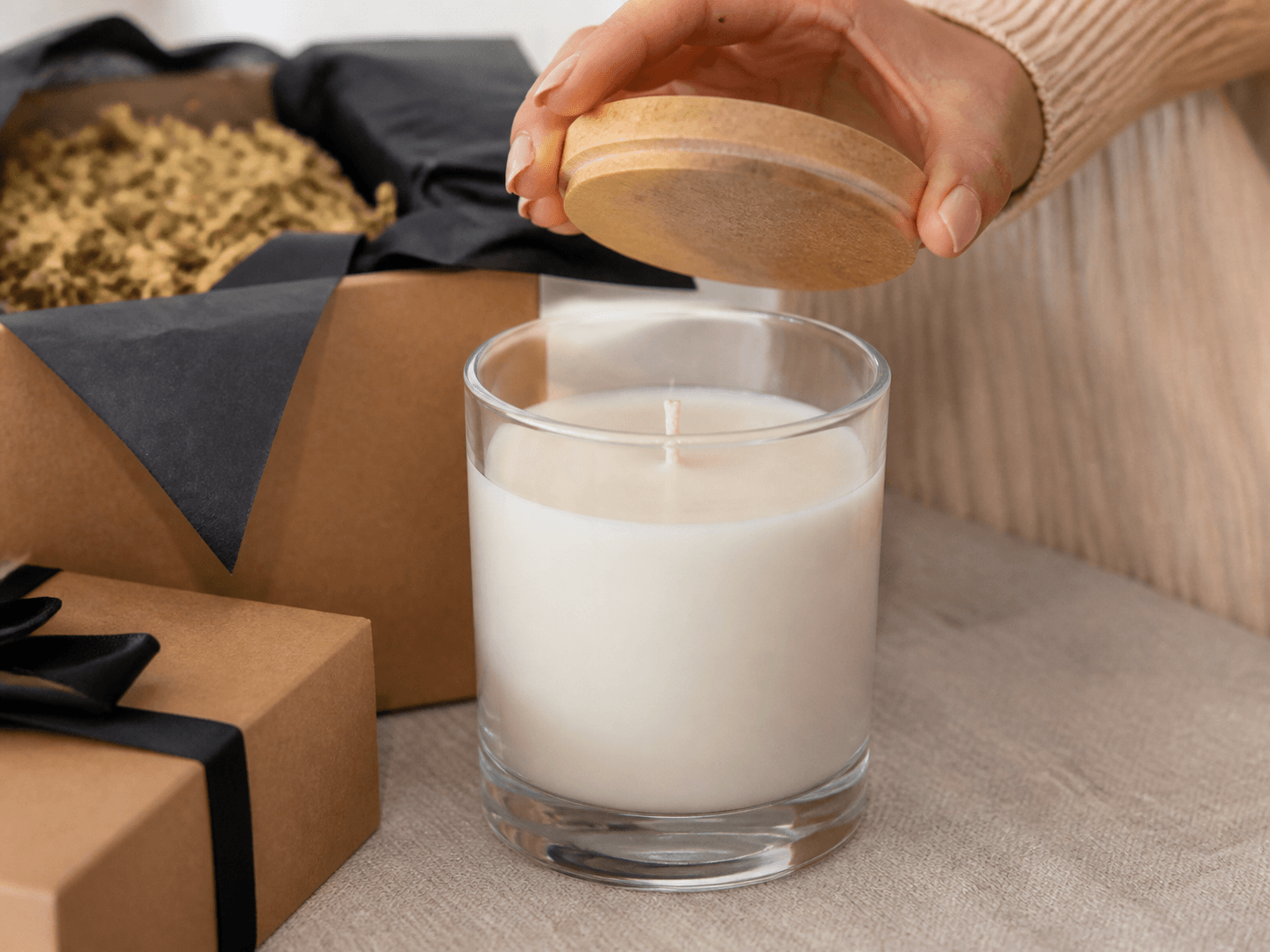 Straight-side Candle Jar used for lidded candles and boxed sets in a gifting setting