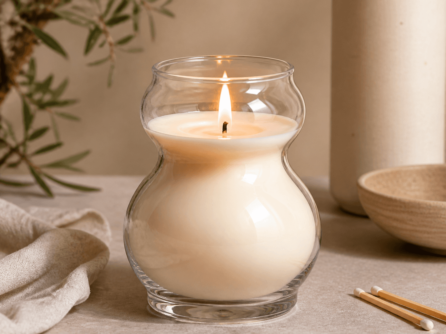 Wavy / Gourd Candle Vessel used for a flame serving two volumes in a burning a waisted body setting