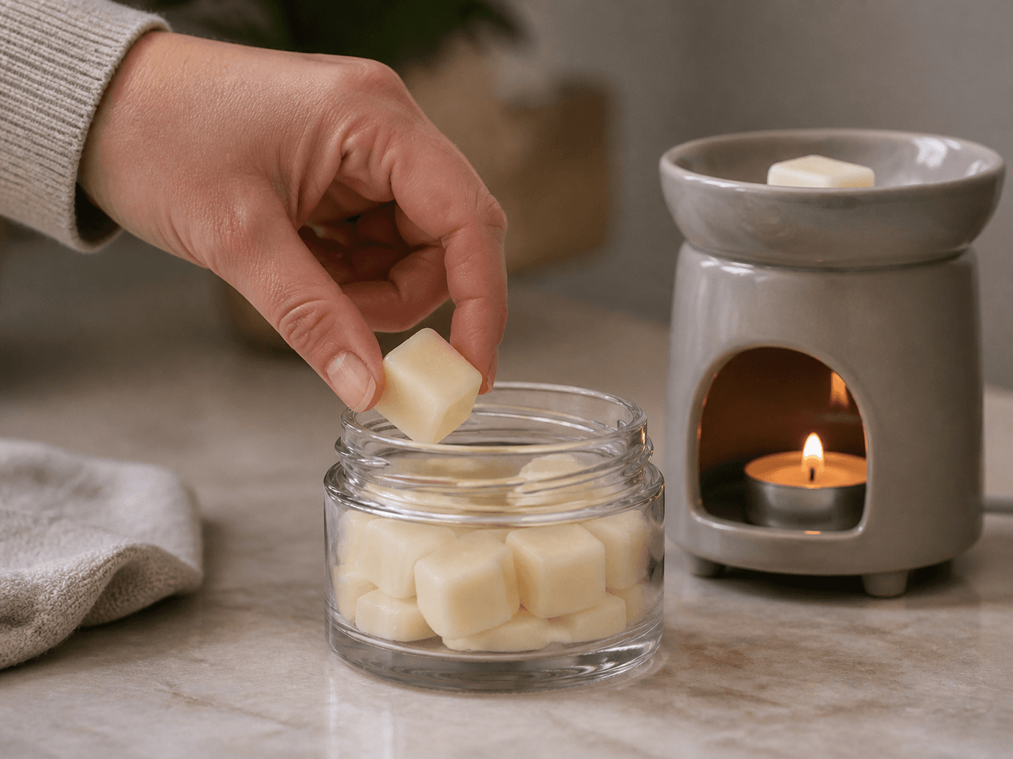 Wax Melt Glass Jar used for wax melts used in electric warmers in a home fragrance setting