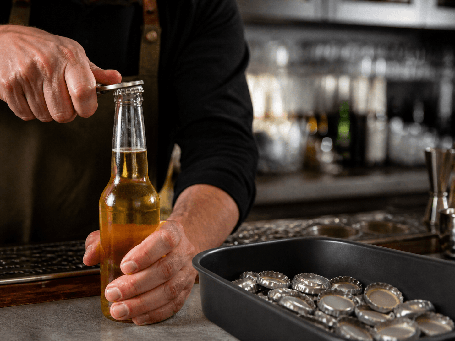 Crown Cap used for bottles opened across a counter in a bars and venues setting