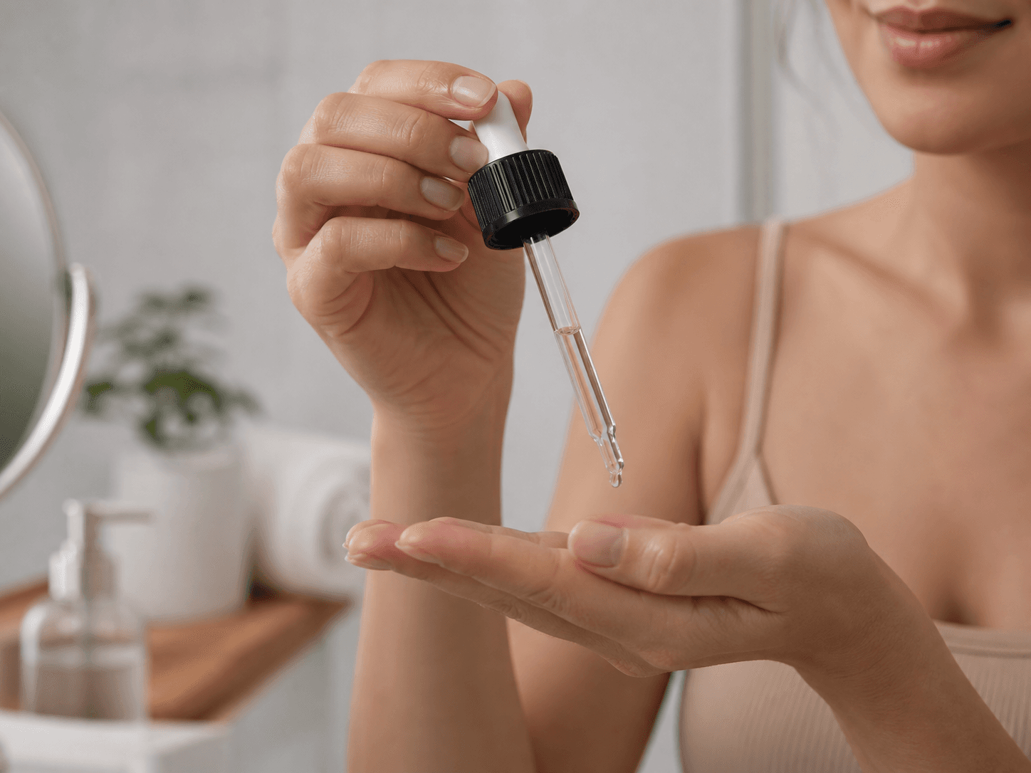 Dropper Assembly used for assemblies fitted to skincare bottles in a serums and treatments setting
