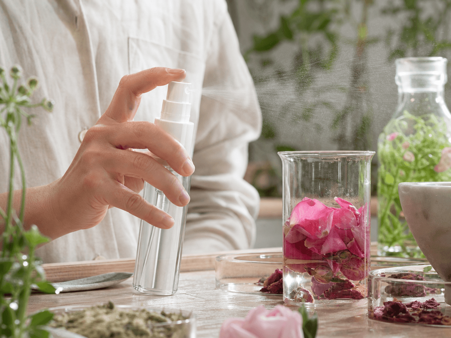 Fine Mist Sprayer used for sprays made with plant extracts in a botanical formulas setting