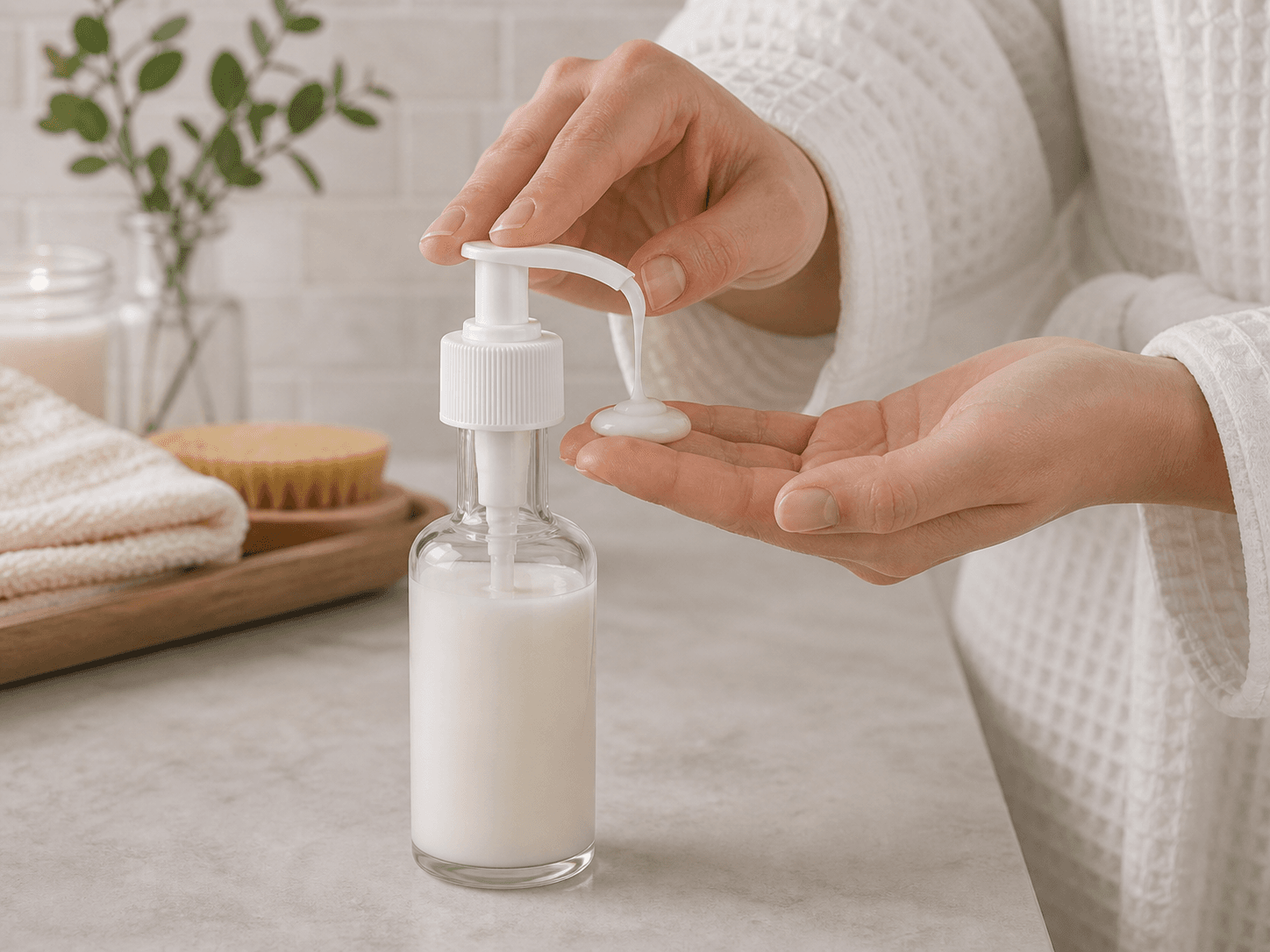 Lotion Pump used for pumps delivering a palmful in a body and hand care setting
