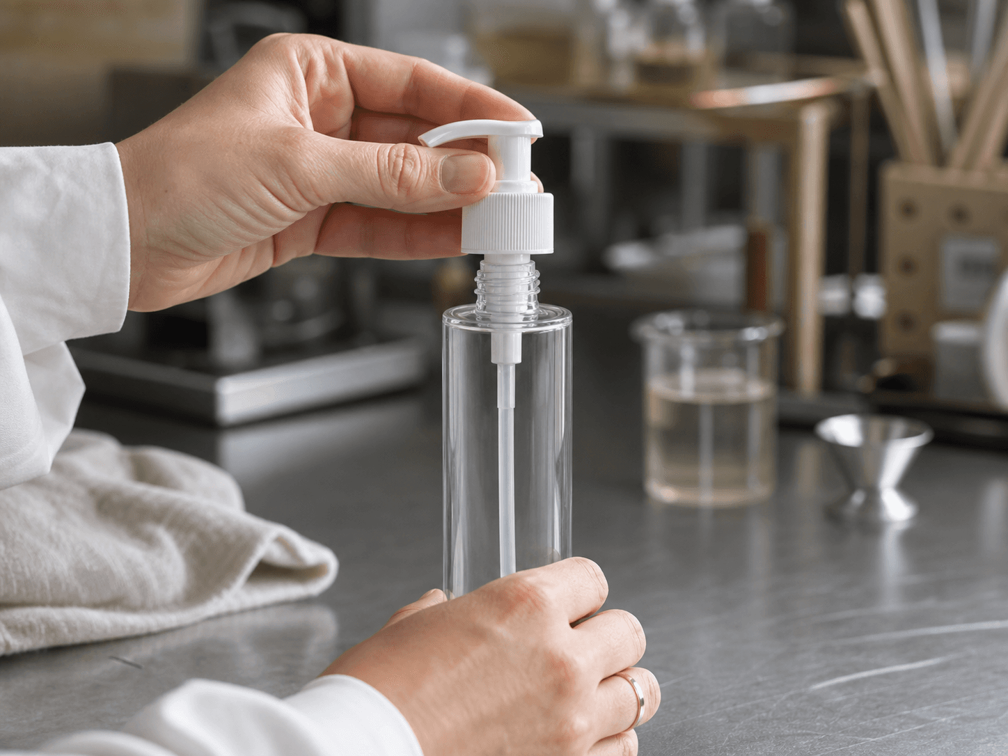 Lotion Pump used for reaching the base of the bottle in a dip tube setting