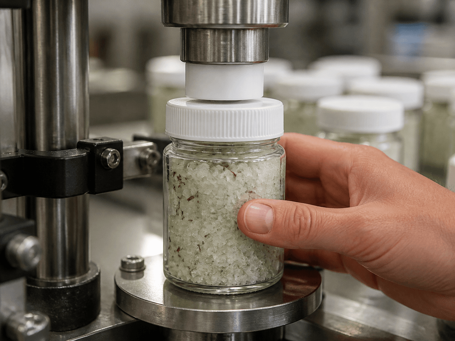 Screw Cap used for a cap tightened by a machine, undone by a hand in a jars nobody can open setting