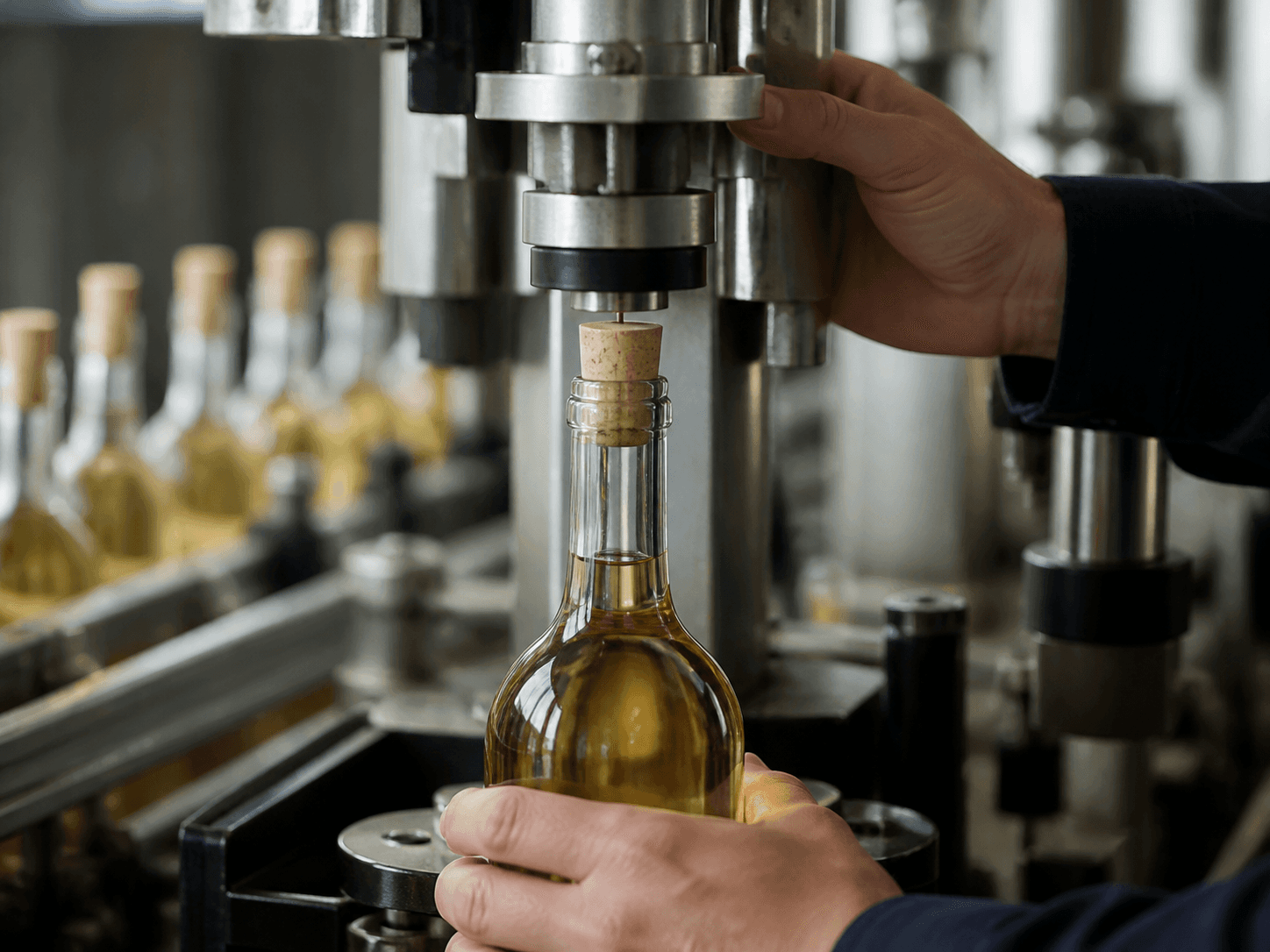 Straight Cork Stopper used for corks driven at the end of a line in a winery bottling setting