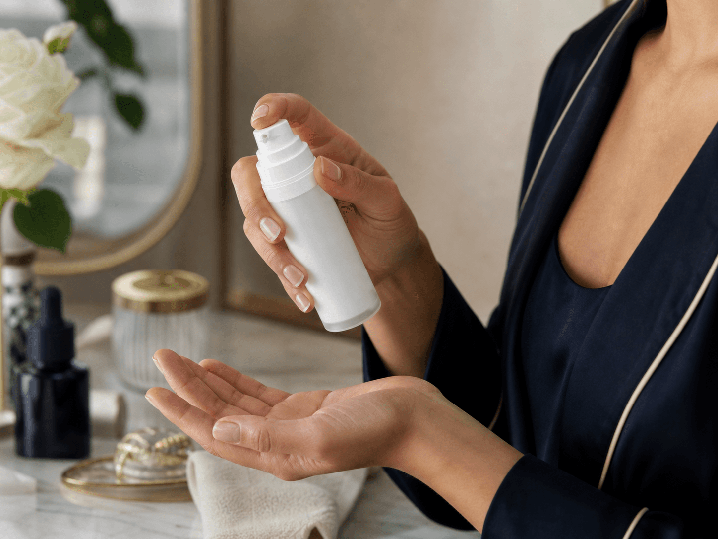 Airless Serum Bottle used for high-value treatment ranges in a premium presentation setting