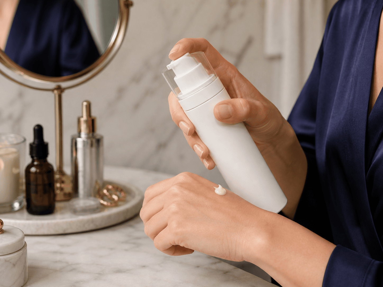 All-in-one Airless Lotion Bottle used for high-value concentrates in a premium treatment setting