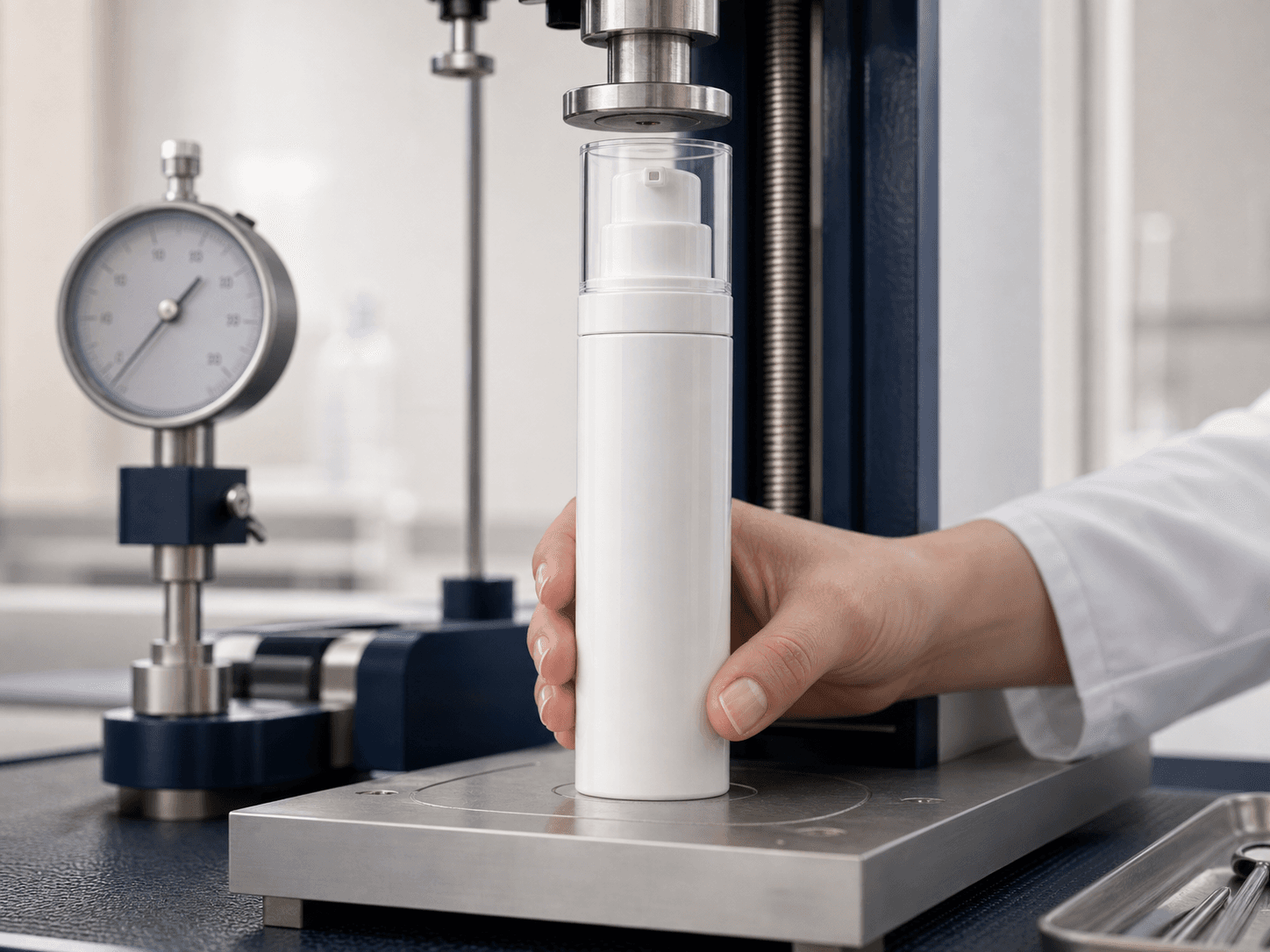 All-in-one Airless Lotion Bottle used for multi-size treatment lines in a range architecture setting