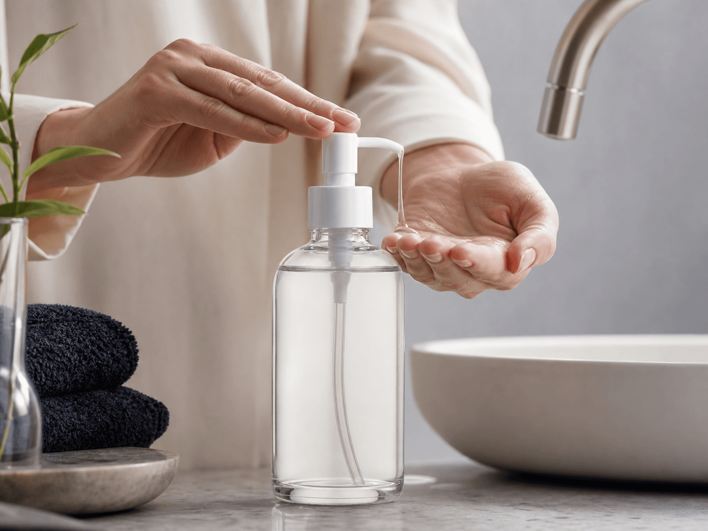 Cleansing Oil Bottle used for first-cleanse oils & makeup removers in a cleansing routine setting