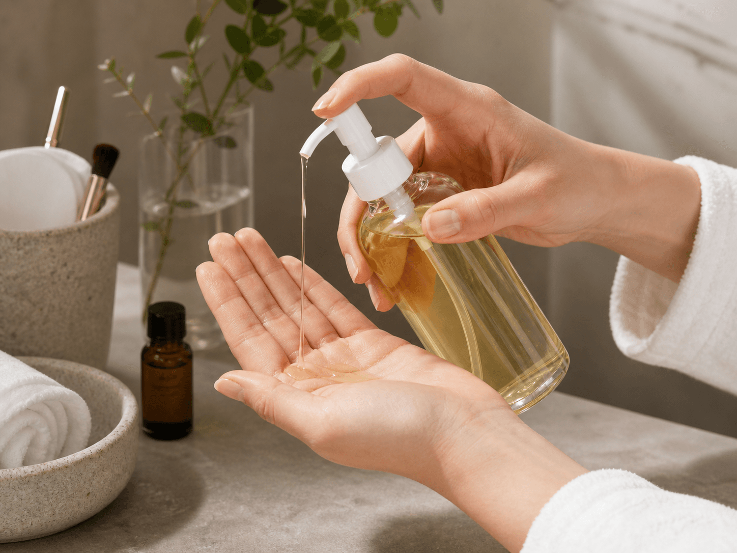 Cleansing Oil Bottle used for facial oils & barrier treatments in a oil-phase skincare setting