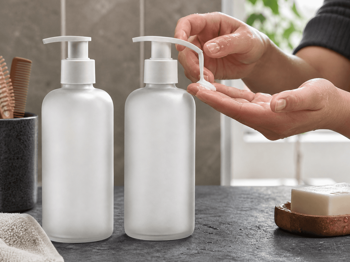Conditioner Bottle used for shampoo and conditioner sets in a range pairing setting